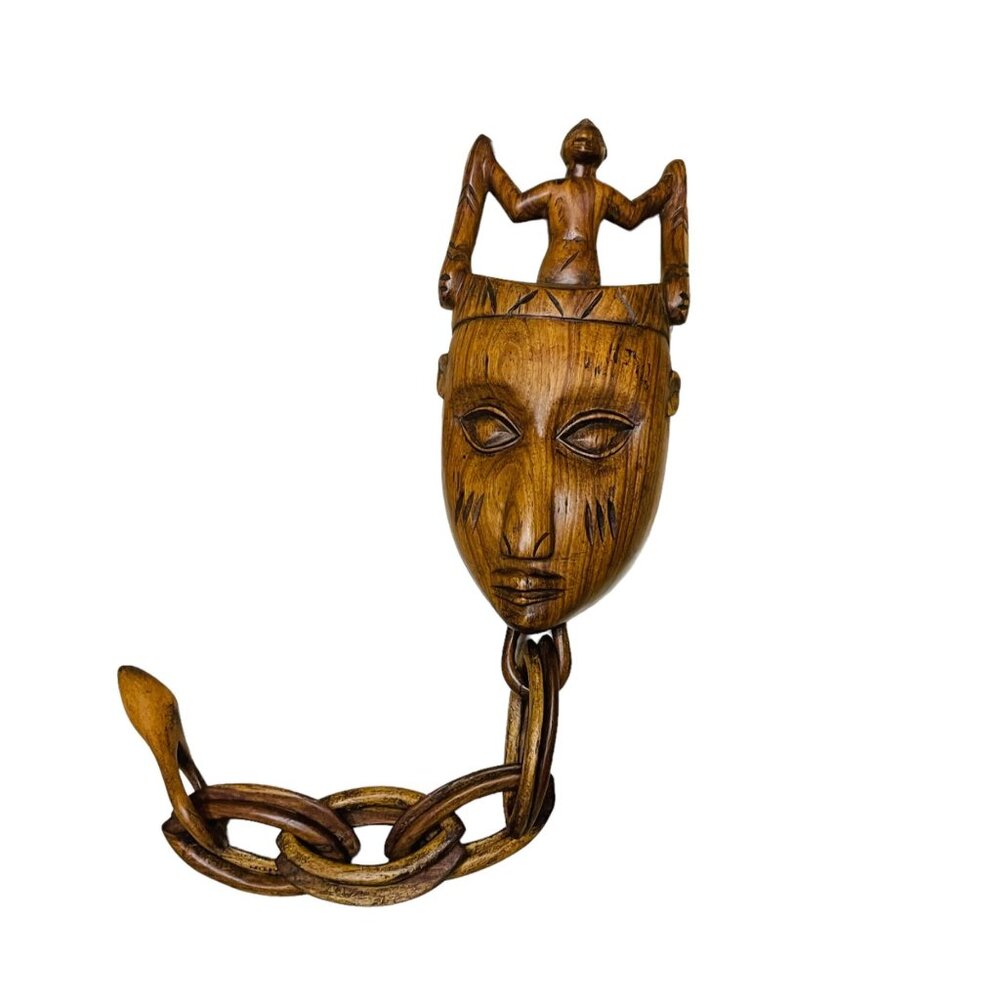 Hand-Carved African Wooden Spoon With Intricate Tribal Design 30" With Wooden Ch